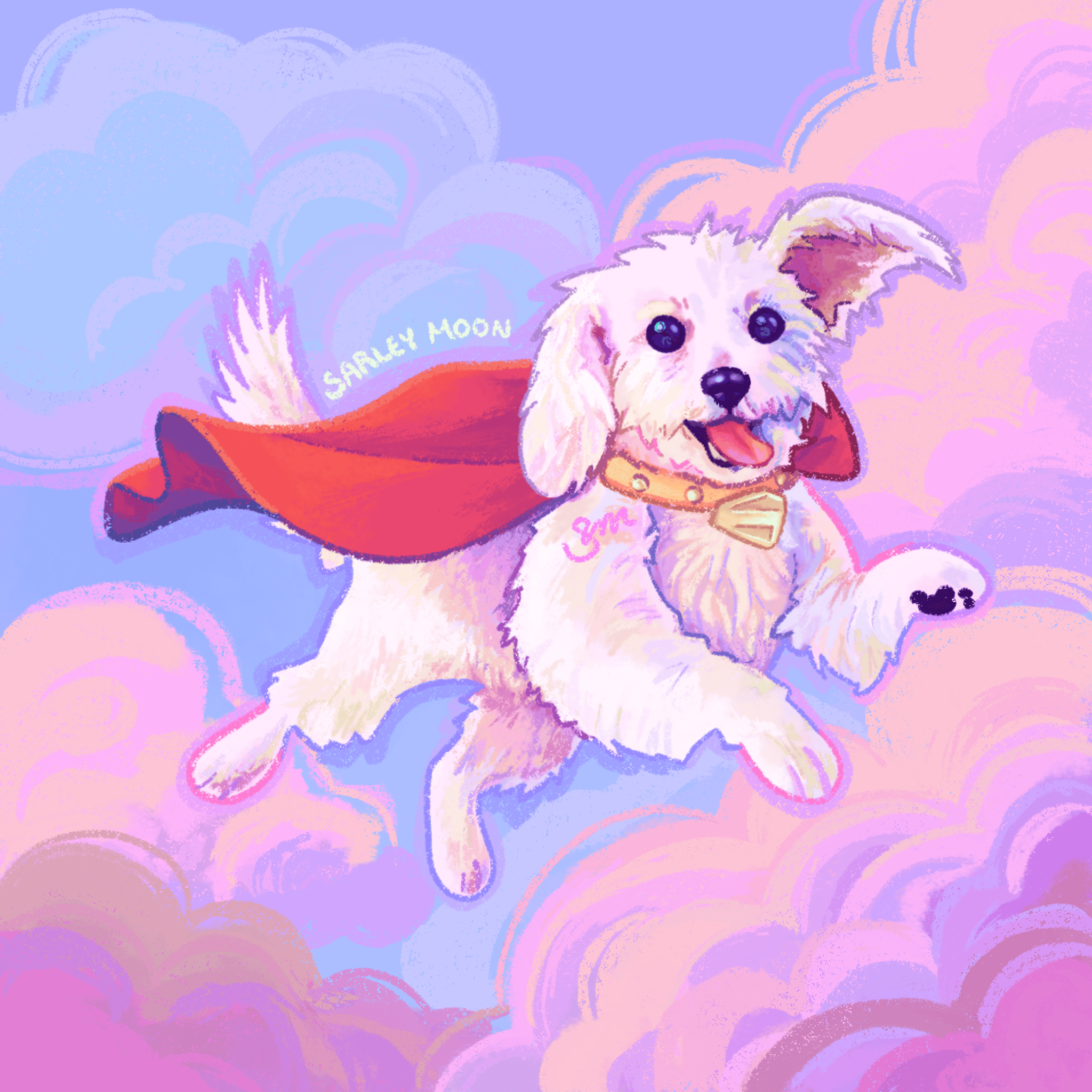 Retrato ilustrado de mascota por encargo con colores suaves