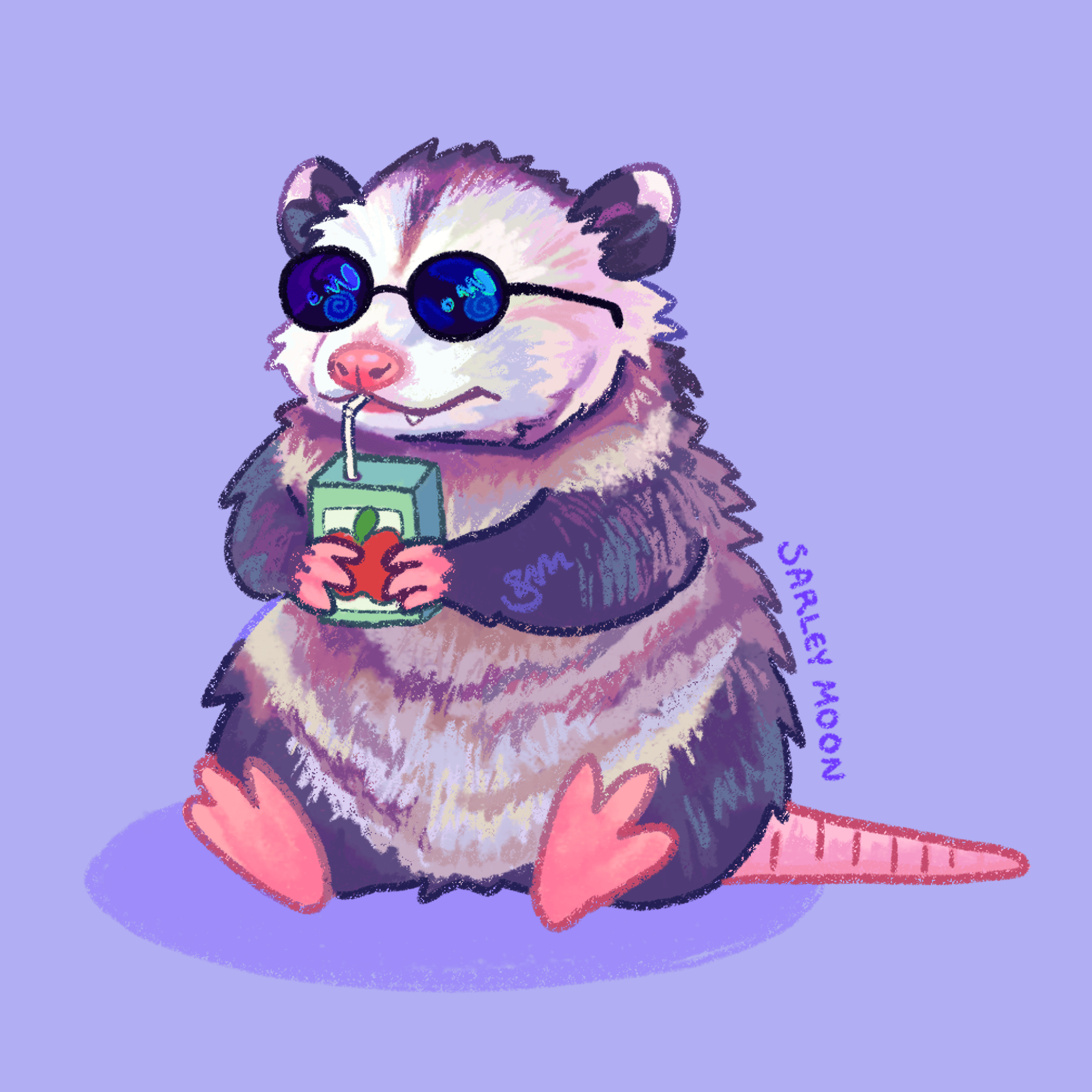 Ilustración de tlacuache con estilo cute/pastel